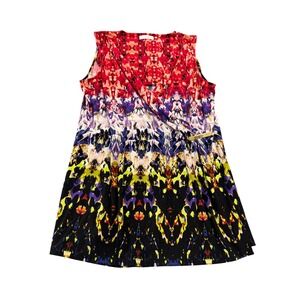 Calvin Klein Faux Wrap Blouse Womens M Multicolor Abstract V-Neck Gold Hardware